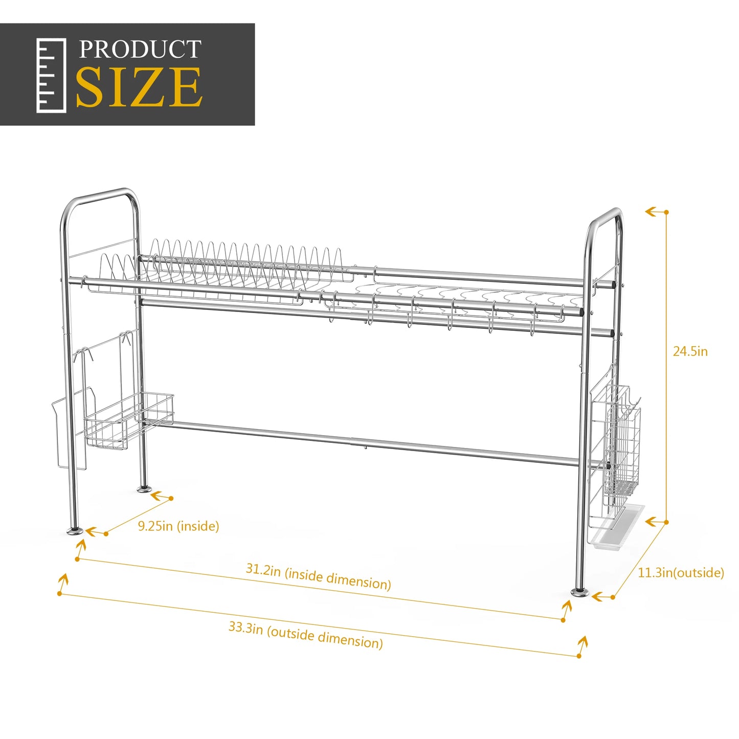 2Tier Dish Drying Rack Stainless Steel Dish Rack for Counter Dish Utensil Holder