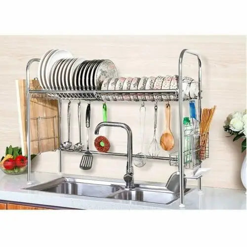 2Tier Dish Drying Rack Stainless Steel Dish Rack for Counter Dish Utensil Holder